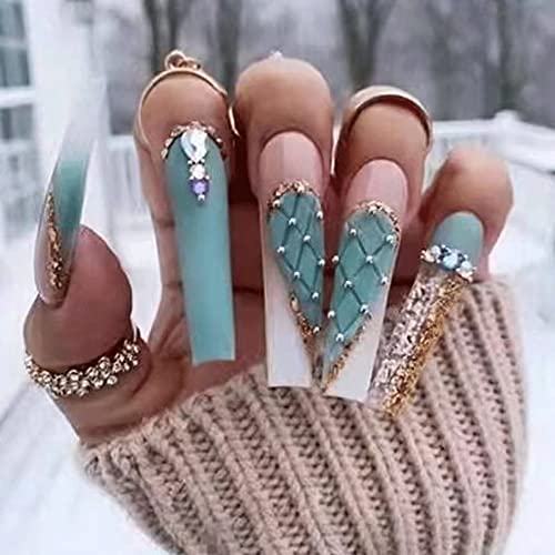 Magrace Press on Nails Long Coffin Fake Nails French False Nails with Designs 24 pcs Stick on Nails for Women